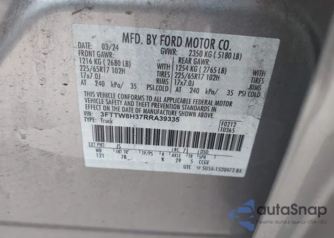 2024 Ford Maverick Xlt z USA, uszkodzony, nr VIN 3FTTW8H37RRA39335